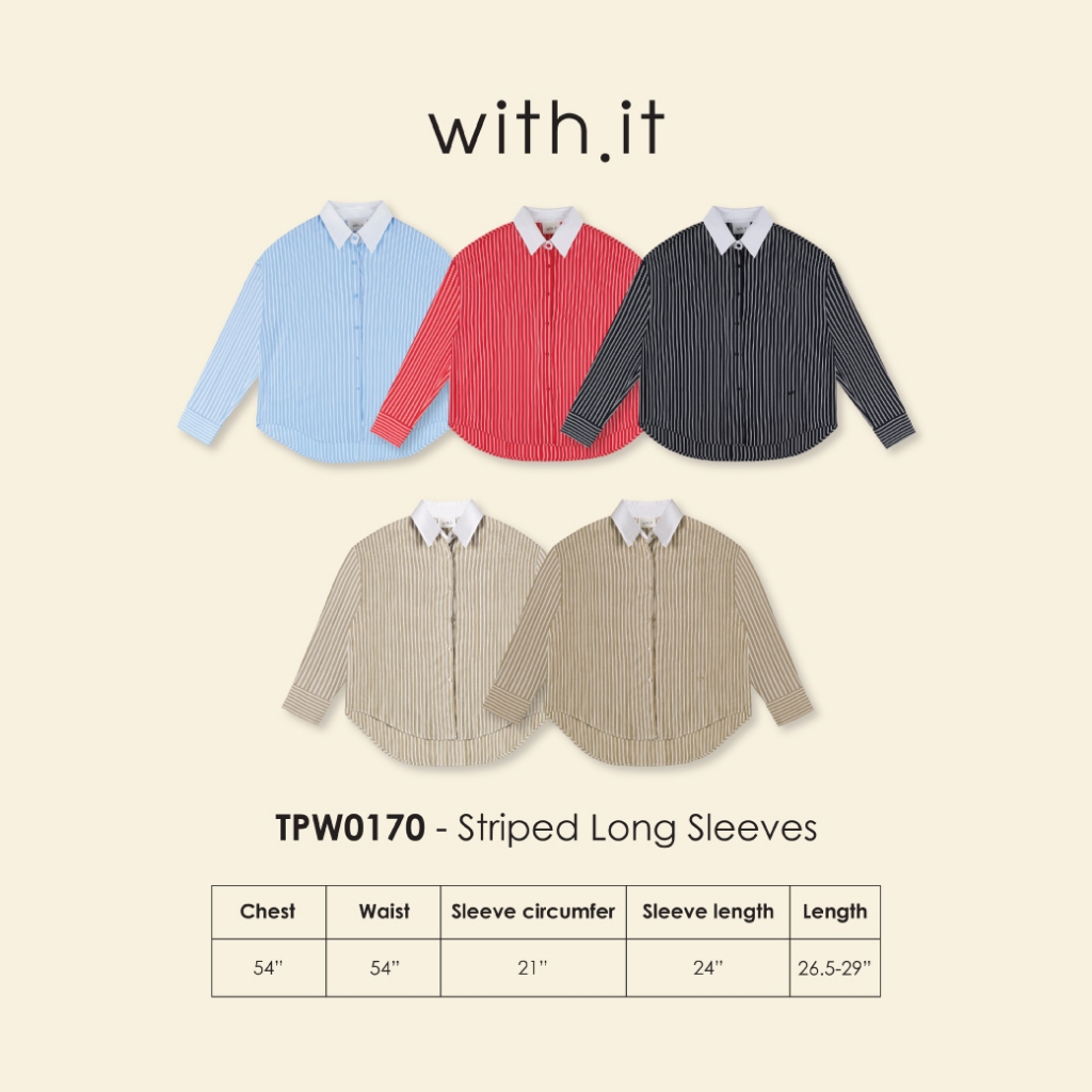 ลด 75.- พิมพ์ WTSD12 with.it.store- TPW0170 เสื้อเชิ้ตแขนยาวลายริ้ว stripe long sleeves