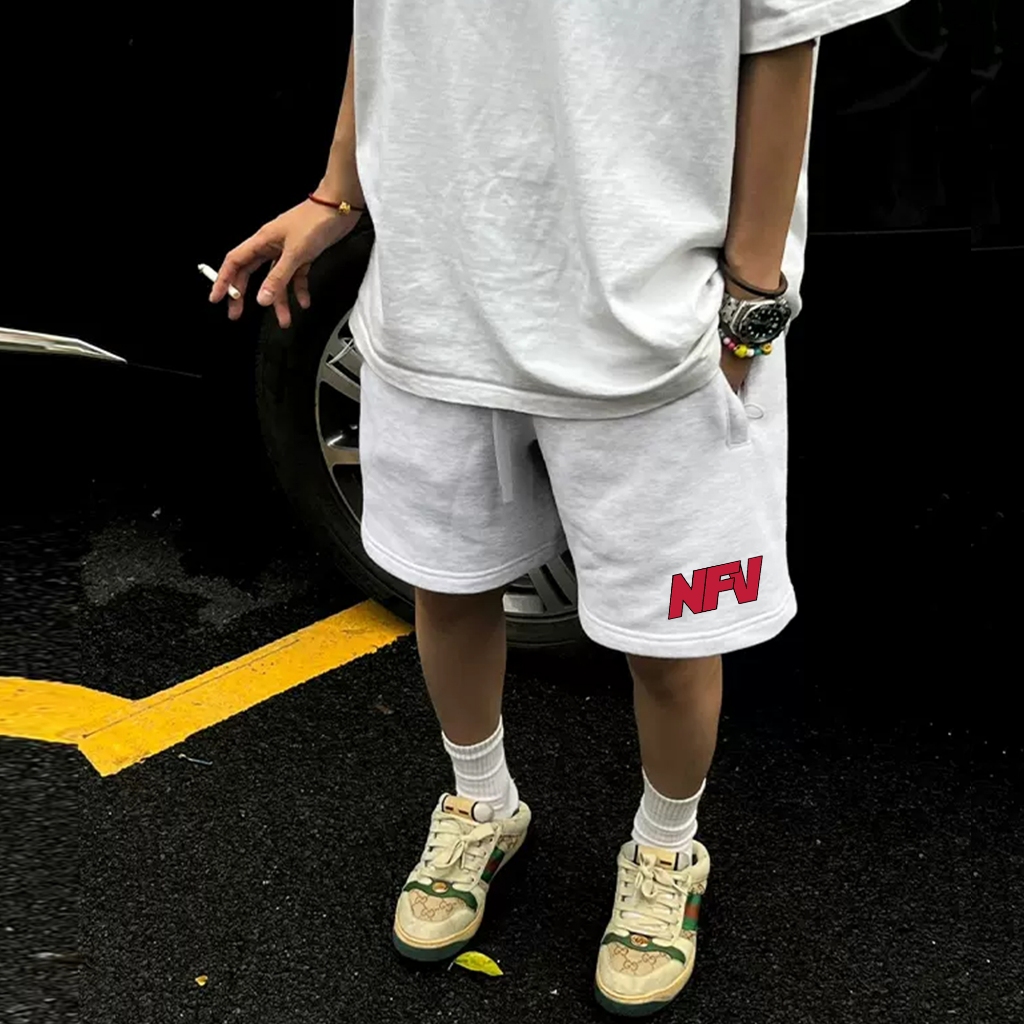 TeeTwoOne สไตล์เกาหลี กางเกงขาสั้นเอวยางยืด“NFV”พิมพ์ลาย classicไม่ต้องรีด unisex จัดส่งจากประเทศไทย