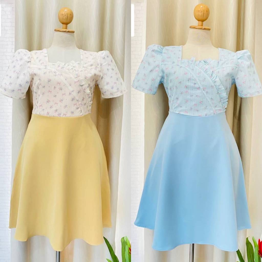 ​​ ​NEW​​ ชุดเดรสสาวอวบ ชุดเดรสทำงาน เดรสลายคอเหลี่ยมสีสันสดใส น่ารักมาก