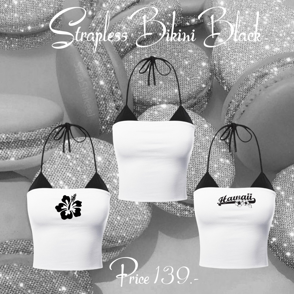 ชุดเซ็ต 3 ชิ้น เกาะอกขาว+บิกินนีดำ รุ่น Strapless Bikini Black