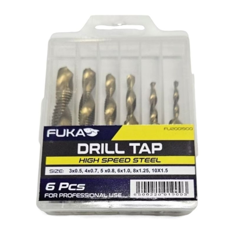FUKA​ FU2001900 FDT106 ชุดดอกสว่านพร้อมต๊าป​ HSS​ แกน​ 1/4" แบบชุด​ 6ตัวต่อ1ชุด​ M3-M10