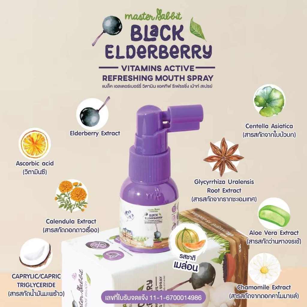 แบล็กเอลเดอร์เบอร์รี่ สเปรย์ สำหรับเด็ก Master Rabbit Black Elderberry Vitamins Active Refressing Mouth Spray ราคา ถูกที่สุด ดีลบีเคเค แกลเลอรีภาพที่ 5