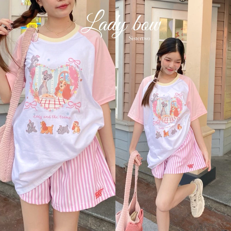 (เฉพาะเสื้อ) Hello 𐙚 เสื้อover size & baby tee ลาย Lady โบว์