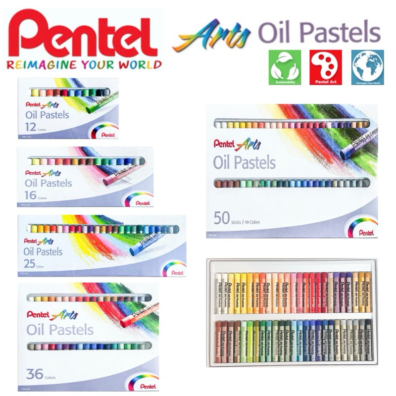 Pentel สีชอล์ค Oil Pastels เพนเทล ขนาด 12 16 25 36 50 สี เนื้อสีเนียนละเอียด เนื้อเนียนนุ่มลื่น ระบายง่าย