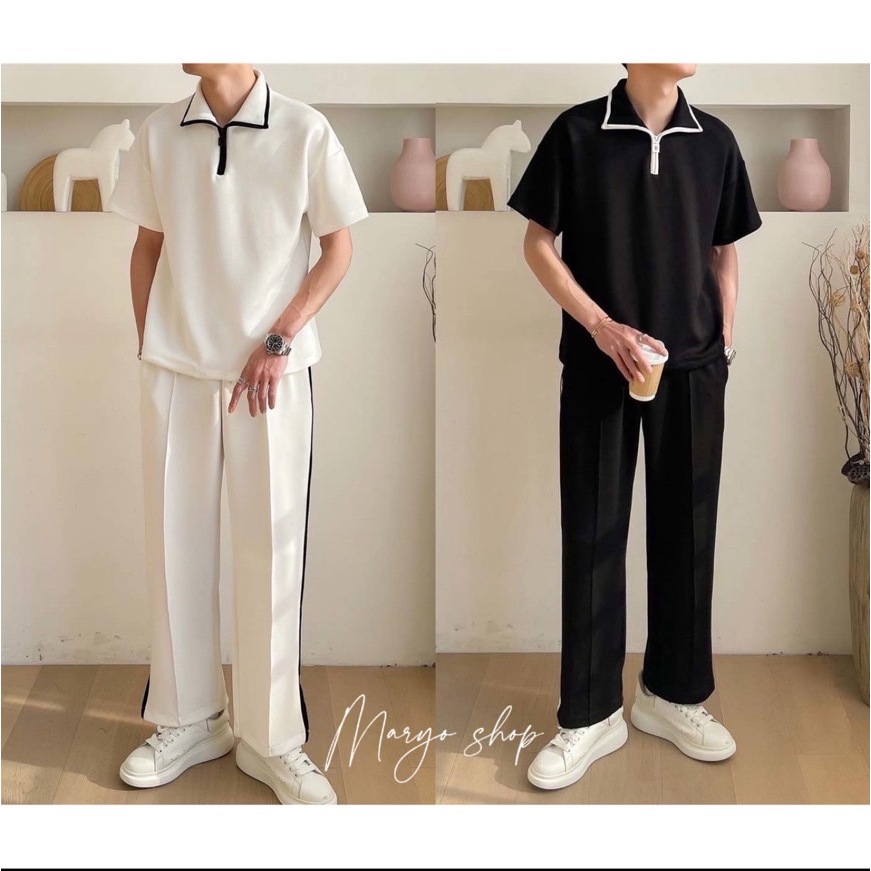 SS404 ชุดเซทคอปรก oversize + กางเกงขายาว Old Money style ช/ญ ใส่ได้