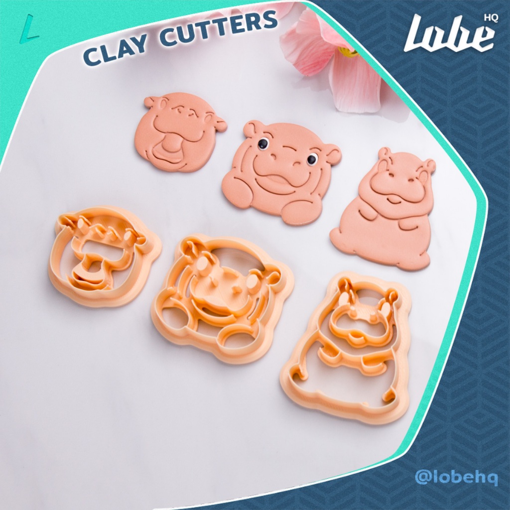 Lobehq Pygmy Hippo Shape Polymer Clay cutter/ แม่พิมพ์กดดินรูปทรงฮิปโปแคระ หมูเด้ง