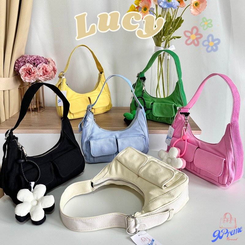 9Preme(พร้อมส่ง)• Lucy bag รุ่นนี้เก๋มากค่ะ เป็นผ้าแคนวาส ทนทานมาก สายปรับระดับได้น้าา