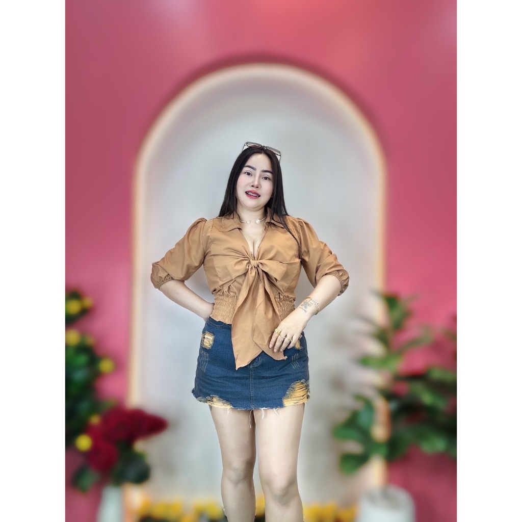 เสื้อสาวอวบเสื้อสาวอ้วนVani อก38-44 ความยาว18 เสื้อเชิ้ตครอปผ้าพื้น อก38-44 ความยาว18 (มัดอก)