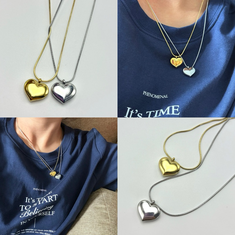 Piing me stainless steel necklace | สร้อยคอสแตนเลสพร้อมจี้หัวใจ (พร้อมส่ง)