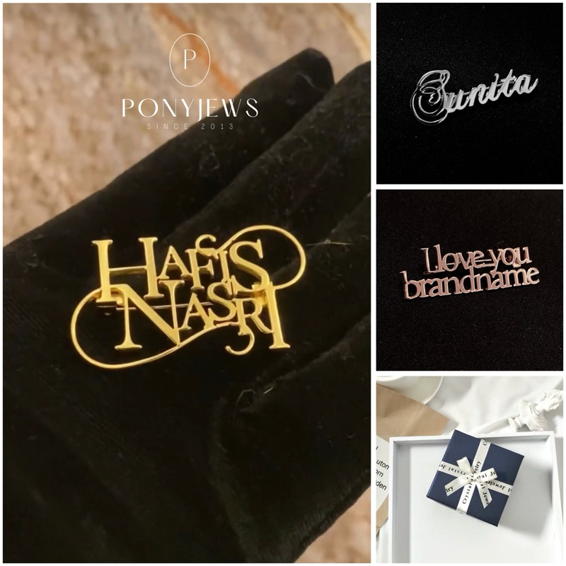 เข็มกลัดชื่อ โลโก้ ไม่จำกัดตัวอักษร ทำได้ทุกแบบ แถมฟรีกล่องของขวัญสุดน่ารัก