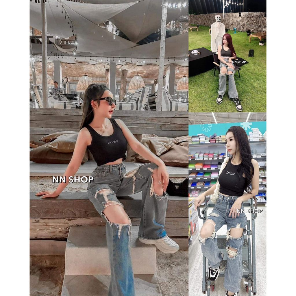【YH S.B.L #13032】 "JEANS" กางเกง ทรงกระบอกแต่งเซอร์ ขาดเข่า สวยมาก แมทช์ได้หลายลุค  เท่ห์ เปรี้ยว ซ่า ขี้เล่น ได้หมดดดดด