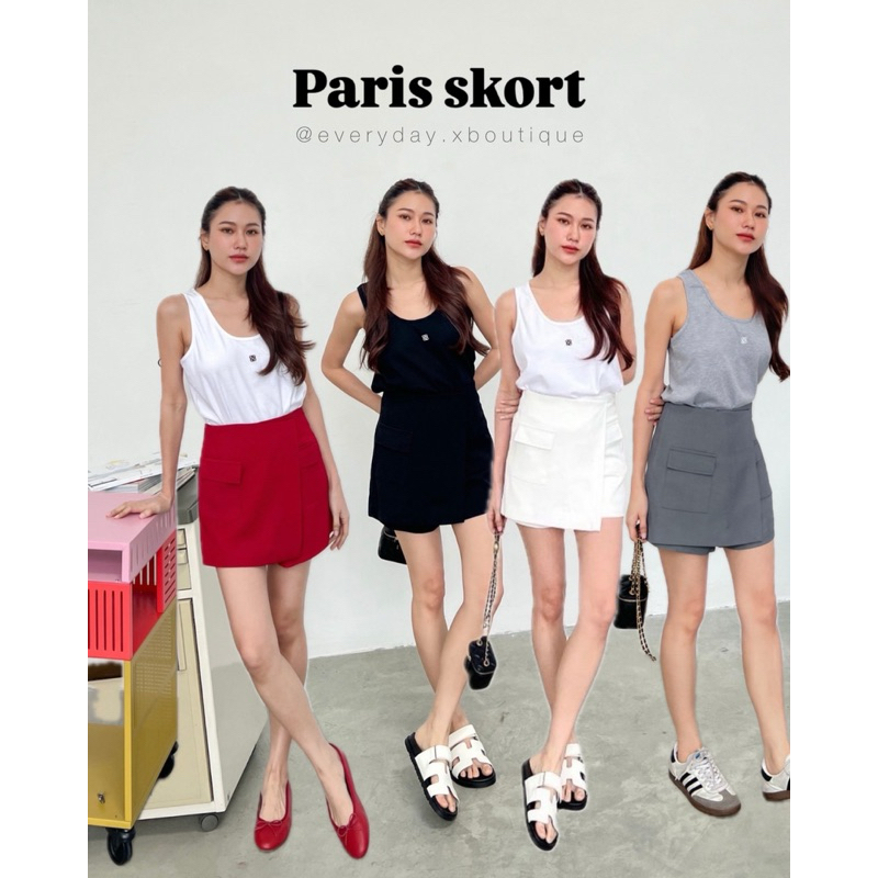 hello!! paris (SML490฿) กางเกงขาสั้น เอวสูง แต่งผ้าด้านหน้า คล้ายกระโปรงกางเกง ตัวกางเกง จะยาวกว่าผ้าด้านหน้า tshop