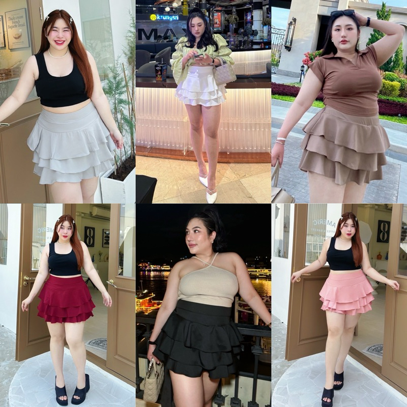 เข้าเพิ่ม พร้อมส่งค่า/MF/ กระโปรงกางเกงสาวอวบ ระบาย3ชั้น #เสื้อผ้าไซส์ใหญ่ สาว อ้วน พลัสไซส์ plussize