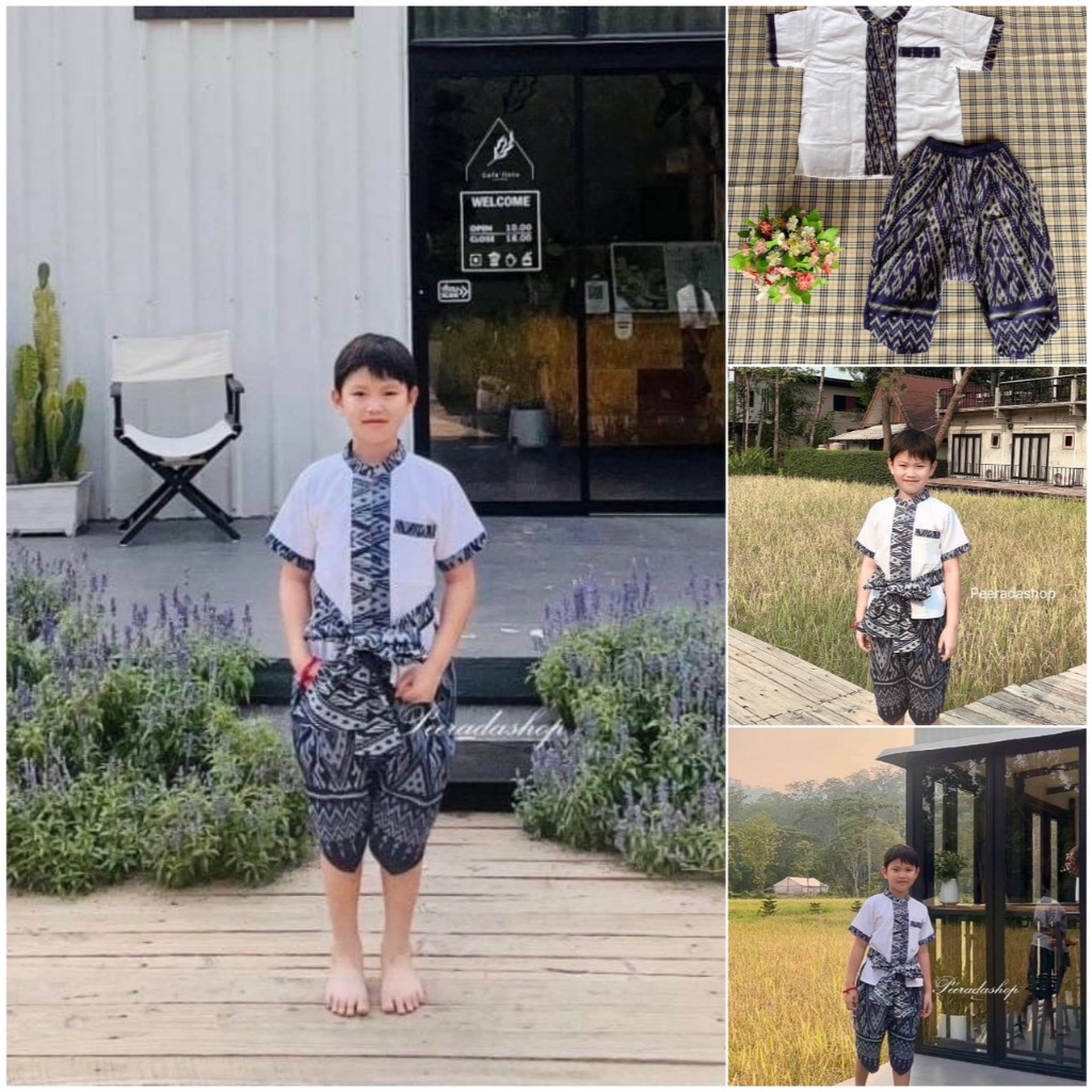 อัพเดท สีและไซด์ ชุดผ้าฝ้ายเด็กชาย เสืิ้อคอจีนลายไทยใส่คู่กับโจงกระเบน มีสายคาดเอวให้ด้วยจ้า....💏