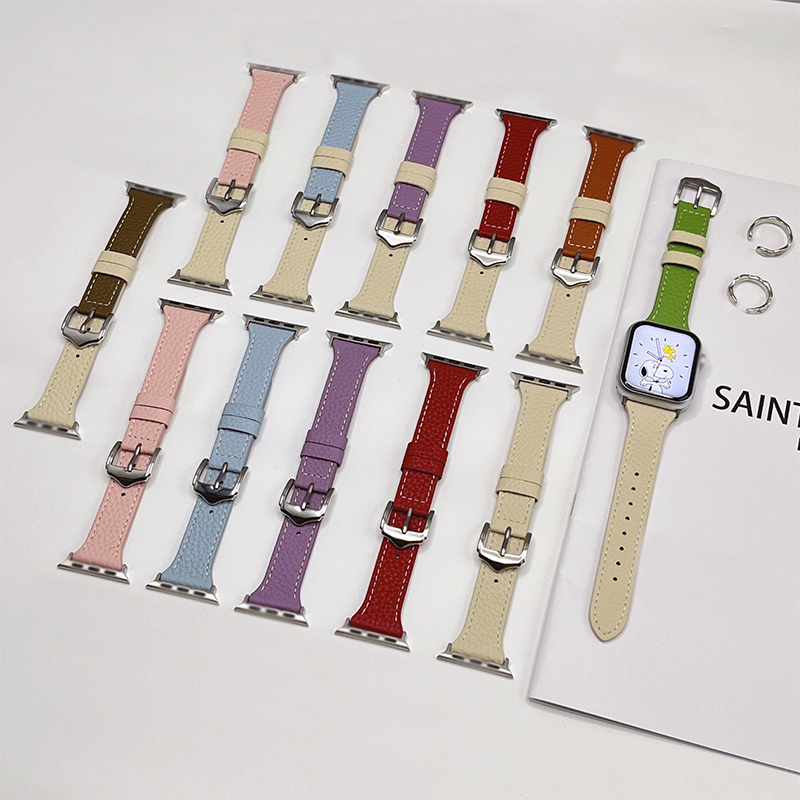 สายหนังใหม่ iWatch 10 9 8 7 6 5 4 SE 3 2 1 สีทึบการจับคู่สีสาย ultra 49mm46mm45mm44mm42mm40mm41mm38mm