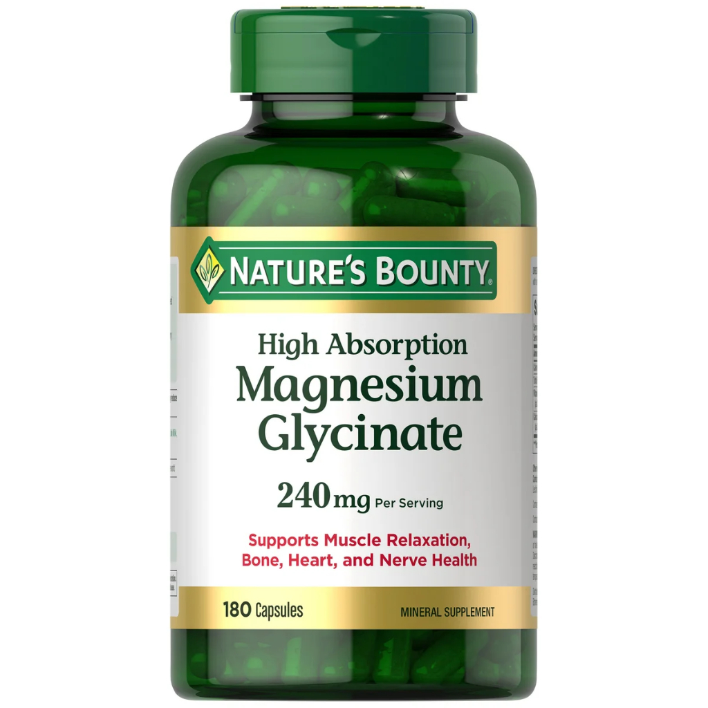 Nature's Bounty Magnesium Glycinate 240 mg, 180 Capsules แมกนีเซียม บำรุงระบบประสาท บำรุงกล้ามเนื้อ 