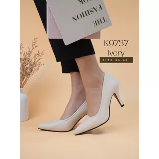 K9737 รองเท้าคัทชู PU หนังนิ่ม เย็บขอบเสริมกันกัด ส้นแหลมสูง 3 นิ้ว