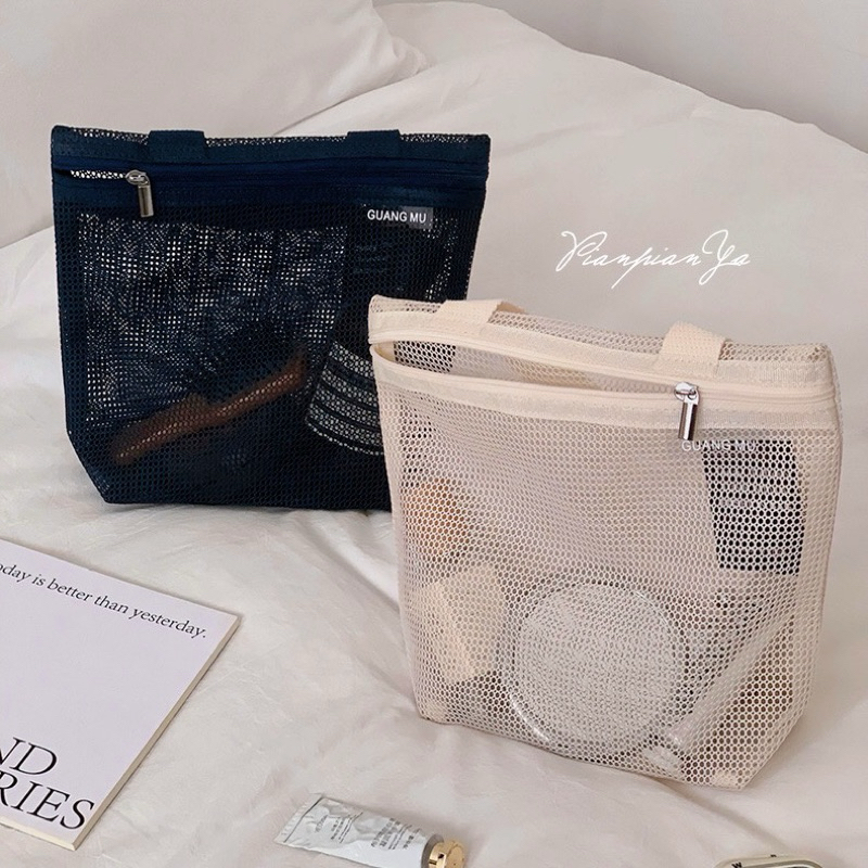 พร้อมส่ง🍑 กระเป๋า Travel bag กระเป๋าจัดระเบียบ มีหูหิ้ว กระเป๋าเครื่องสำอางค์ มินิมอล กระเป๋าตาข่าย 04073