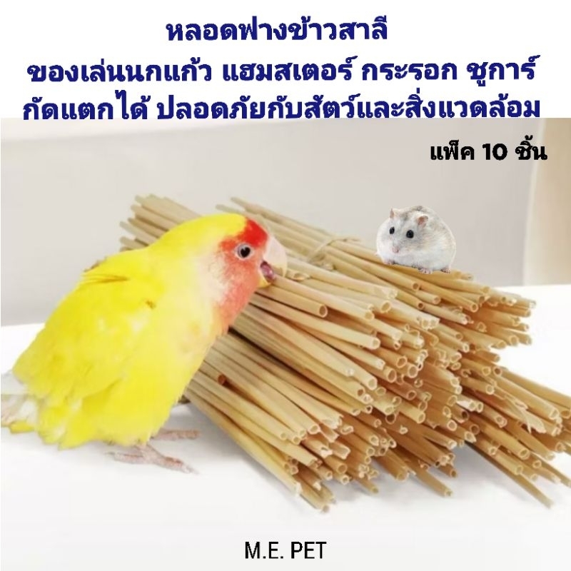 หลอดฟางข้าวสาลี ของเล่นนกแก้ว ชูการ์ กระรอก แฮมสเตอร์ กัดแตกได้ ปลอดภัย (แพ็ค10ชิ้น)