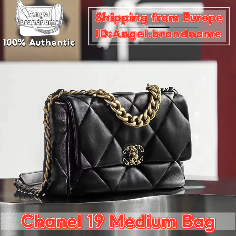 Shopee ถูกที่สุด💯ถุงของแท้👜Chanel 19 Medium Bag 30cm Gold กระเป๋าสะพายคลาสสิก ขายร้อนทั่วโลก