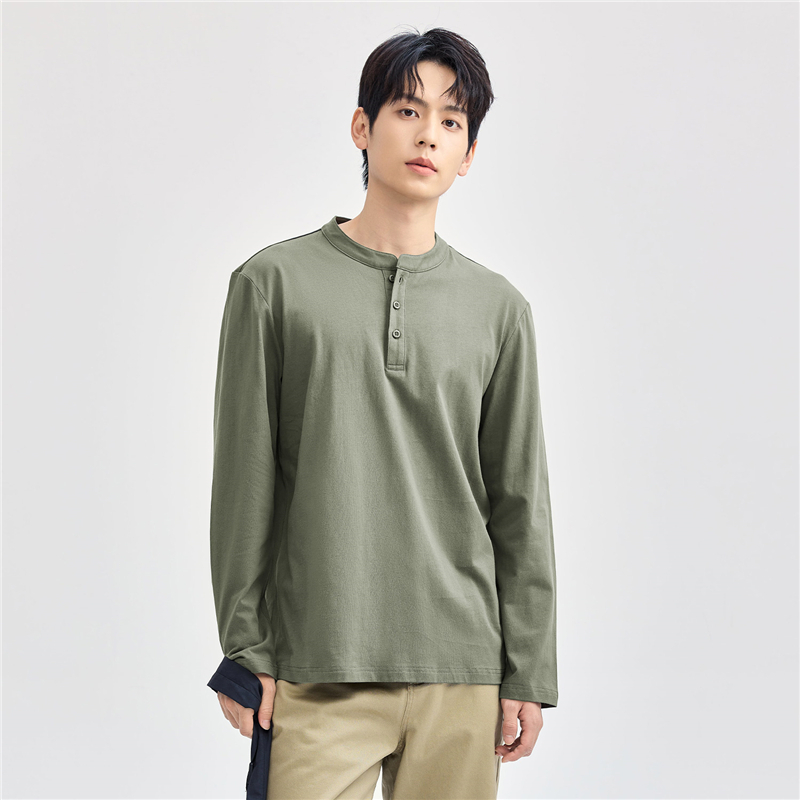GIORDANO (Online Exclusive) เสื้อยืดผู้ชาย แขนยาว Men's Henley-neck long-sleeve tee 13024615