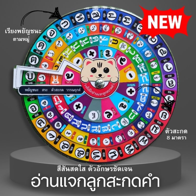 ใหม่ล่าสุด วงล้อภาษาไทย อ่านแจกลูกสะกดคำ แบ่งพยัญชนะ 3 หมู่ตามไตรยางค์ พร้อมตัวสะกด 8 มาตรา