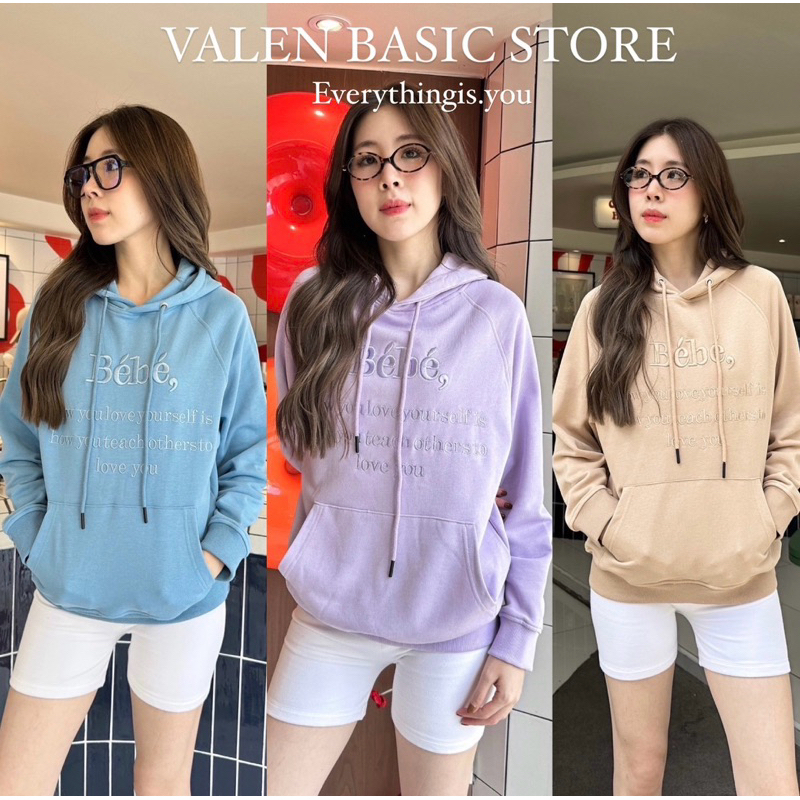 “Bebe hoodie” ฮูดดี้แขนยาวแบรนด์ดังสุดคิ้วท์ ดีเทลงานปักอักษรด้านหน้า น่ารักมากกก งานชนช็อปเกาหลี