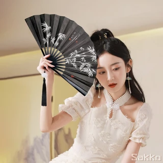 พัดจีน 10 นิ้ว พัดผ้าด้ามจับพลาสติก พัดจีนโบราณ พับได้พกพาง่าย พัด ลวดลายหลากหลาย