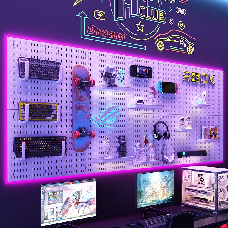 GooBoo เพ็กบอร์ด บอร์ดรูพลาสติก DIY Pegboard กระดานแขวนผนังสำหรับจัดเก็บของพร้อมชุดติดตั้ง ตัวจัดโต๊ะเล่นเกม