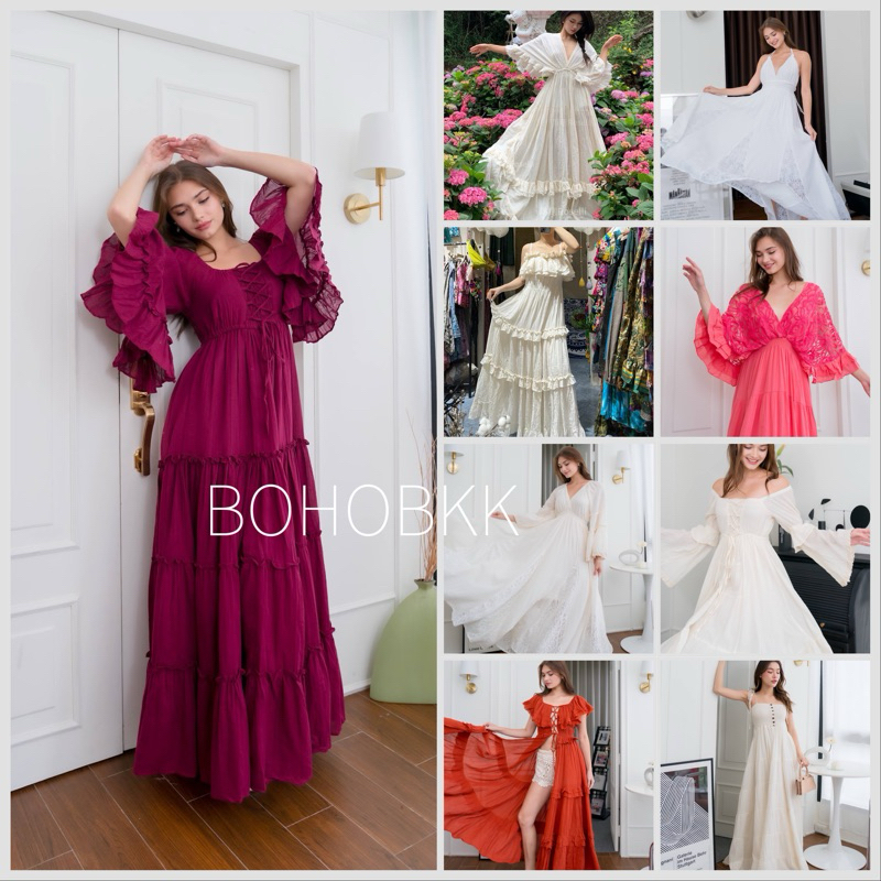 ❌𝗦𝗔𝗟𝗘 พร้อมส่ง❌BOHOBKK  ชุดเดรสวินเทจ ชุดถ่ายพรีเวดดิ้ง เดรสยาวคลุมท้อง ชุดเดรสโบฮีเมี่ยน ชุดเดรสยาว
