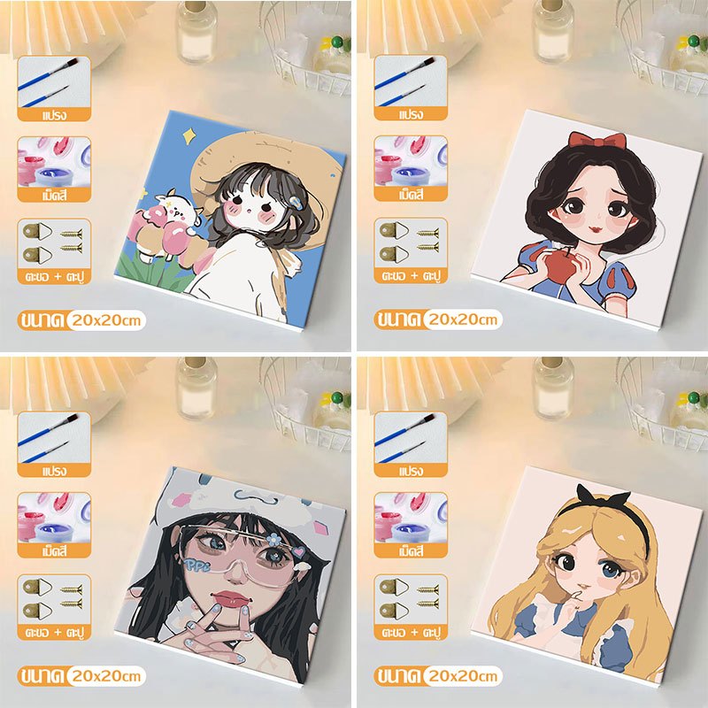 【มีกรอบ】การวาดภาพดิจิตอล DIY ภาพวาดสีน้ำมันดิจิ 20X20ซม ฝึกสมาธิ ของขวัญ 🔥ส่งมอบทันที 🔥