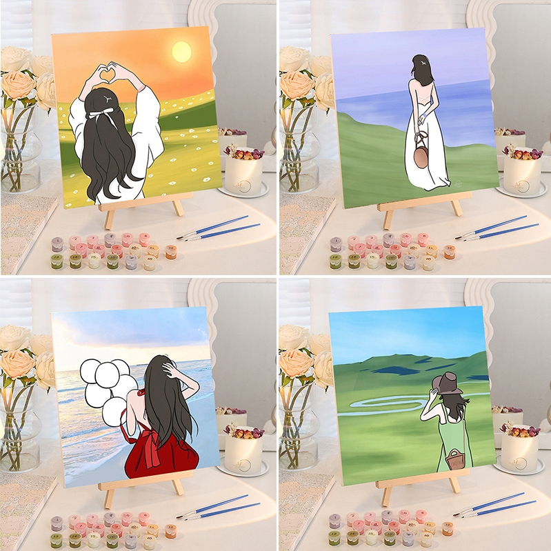[มีเฟรม] 20*20 ซม ระบายสีตามตัวเลข ภาพวาดตกแต่งอะคริลิก ของเล่นวาดภาพ ของขวัญเด็ก กระตุ้นจินตนาการ