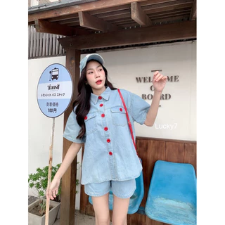 BY IRA🔥พร้อมส่ง🔥 (1006/202/4002) เสื้อเซิ้ตกระดุม+กางเกง เนื้อผ้ายีนส์แท้ ผ้าไม่คัน ชุดเซตสั้นยีนส์ เนื้อผ้านิ่ม ใส่บาย