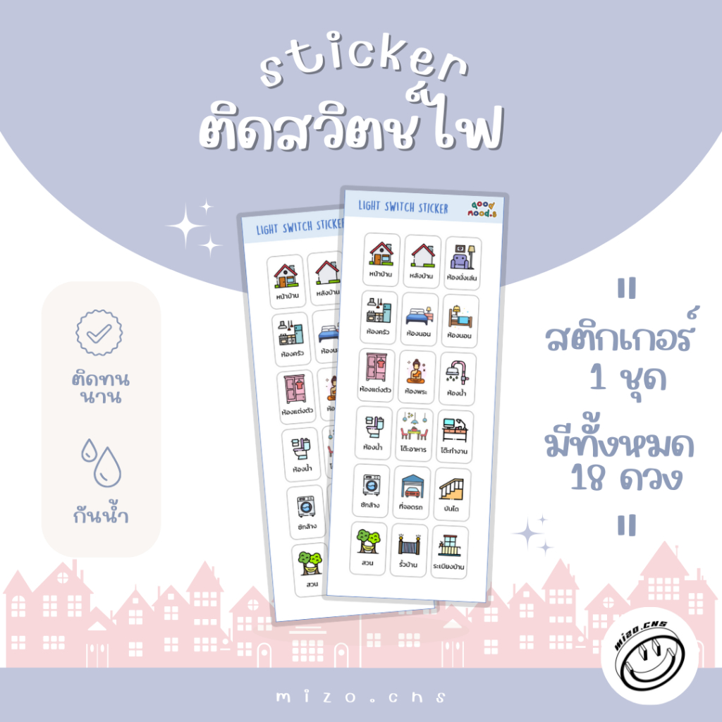 สติกเกอร์ ติดสวิตช์ไฟ ตกแต่งสวิตช์ไฟ แต่งบ้าน มินิมอล