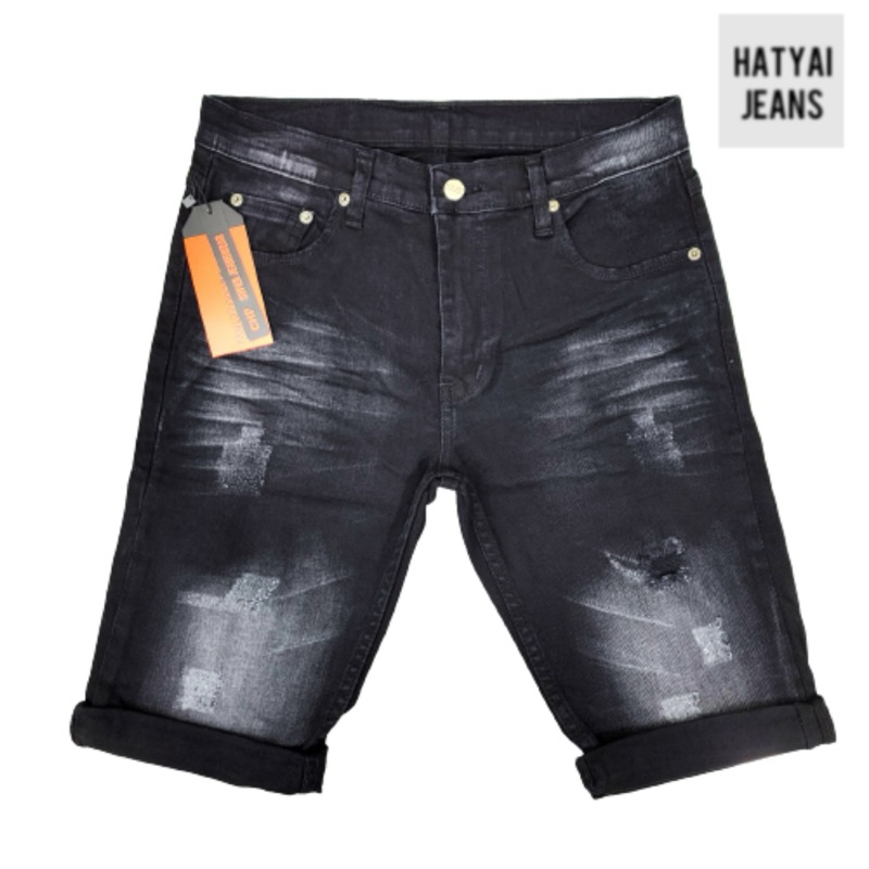 กางเกงยีนส์ขาสั้น ผ้ายืด สีดำฟอก No.3316 (Size.28-36)