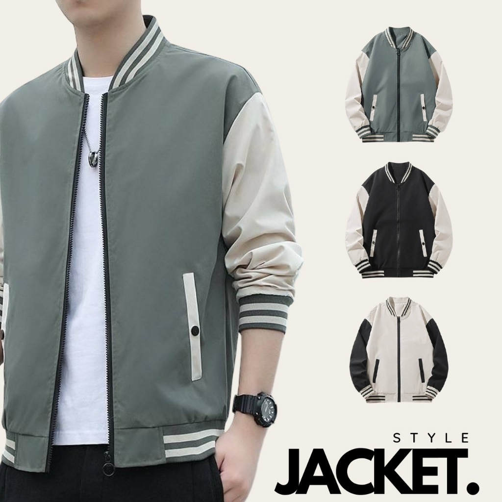 เสื้อแจ็คเก็ตผู้ชาย ผ้าร่มกันลม มีซิป มีกระเป๋า2ข้าง พร้อมส่งจากไทย JK2210