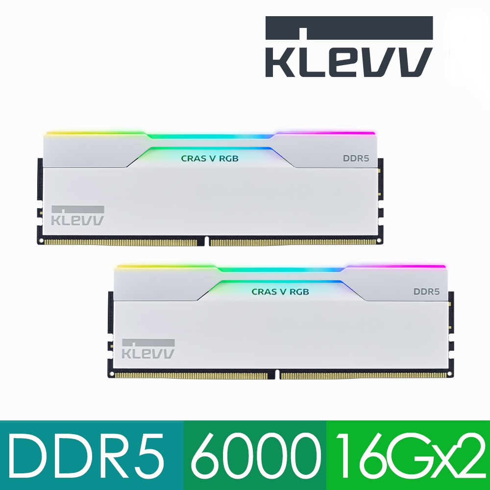 32GB (16GBx2) DDR5 6000MHz RAM (แรมพีซี) KLEVV CRAS V RGB GAMING (WHITE) สีขาว (KD5AGUA80-60B280J)