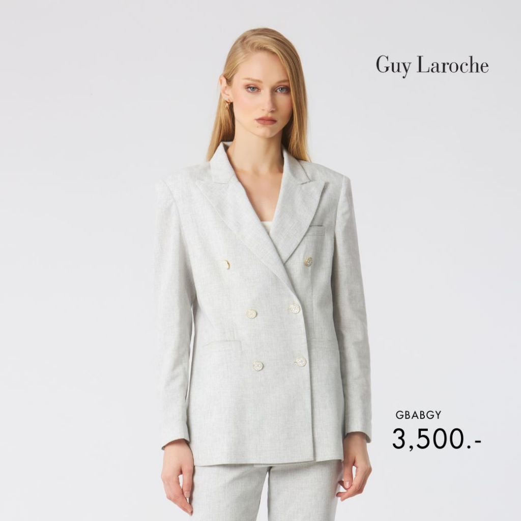 Guy Laroche แจ็คเก็ตกระดุมคู่ RE-LOOP PLC Recycled Smart Blazer สีเทา GBABGY