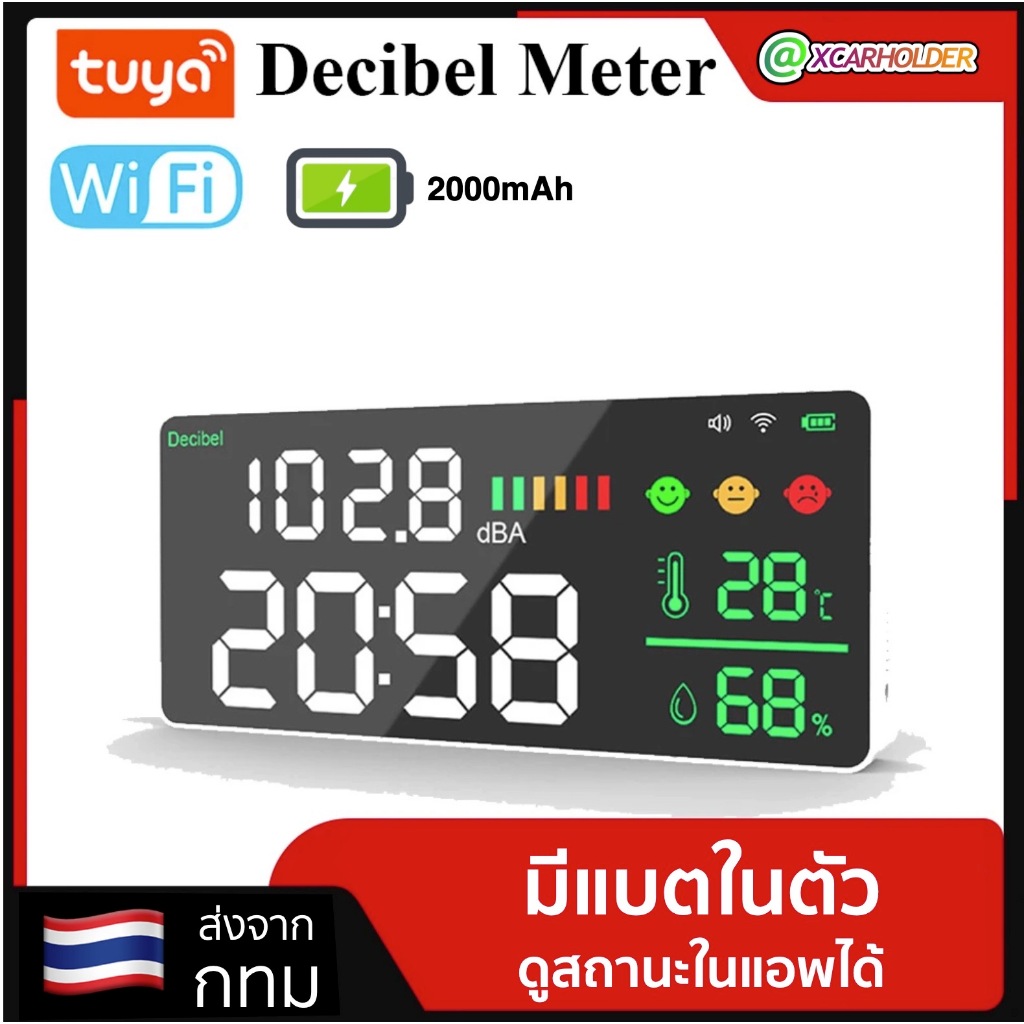 ส่งจาก กทม Tuya Decibel Sound Meter WiFi Wall Mounted Noise Detector LED Temperature Humidity Time D