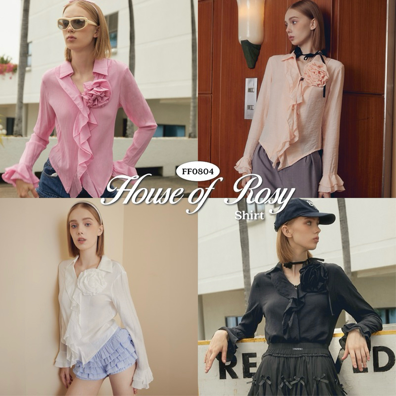 FLAT2112 FF0804 : HOUSE OF ROSY SHIRT เสื้อเชิ้ต แขนยาว แต่งโบว์