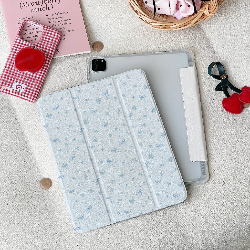 พร้อมส่ง เคสไอแพด ดอกไม้ Gen8/7 Air5/4 Pro11 2024 Air6 11 mini7โบว์สีน้ำเงิน เคสipad Gen6/5 Air3