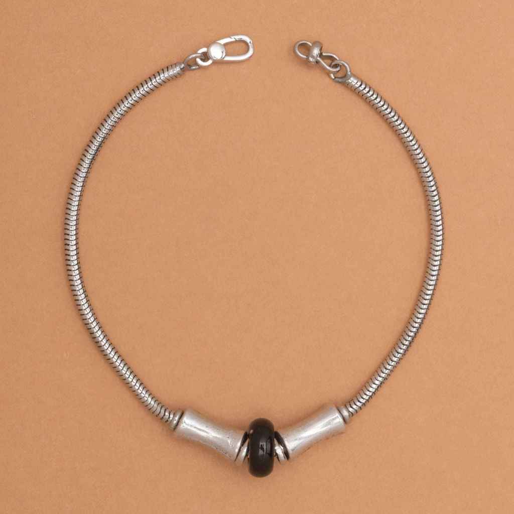 ONYX STONE CABLE RHODIUM CHAIN BRACELET