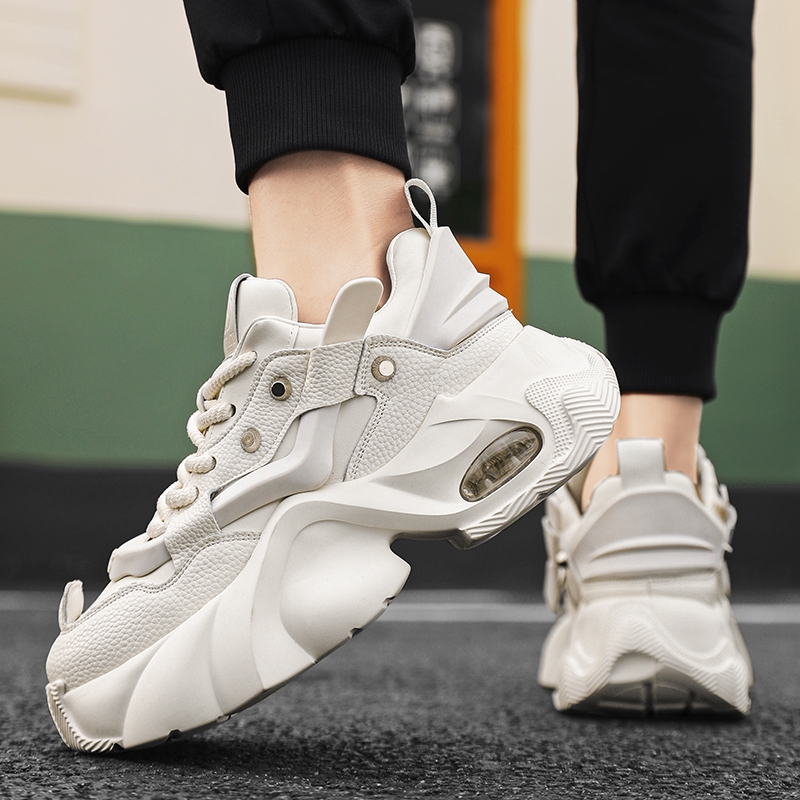【Venous】2025 รองเท้าผ้าใบสีขาวหนาสำหรับผู้ชาย รองเท้าผ้าใบแบบเป็นกันเองสำหรับผู้ชาย รองเท้ากีฬายางสำหรับผู้ชาย