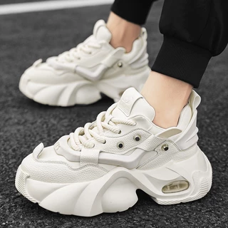 【Venous】2025 รองเท้าผู้ชายสีดำแบบหนาปี รองเท้าผ้าใบแบบเป็นกันเอง รองเท้ากีฬาผู้ชายพื้นยาง Size 37-46