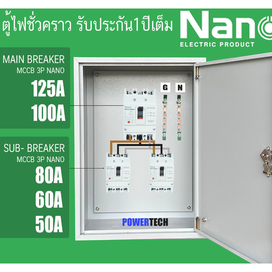 ตู้ DB ตู้แยกเบรคเกอร์ MAIN MCCB NANO 3P 125A 100A  ลูกย่อย NANO Sub-Breaker 3P 80A 60A 50A 2 ชุด  ต