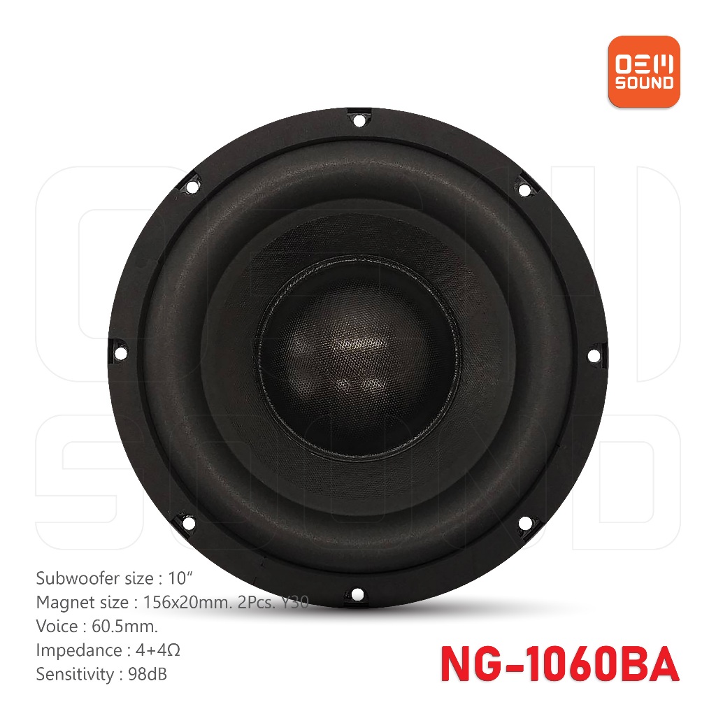 NG-1060BA ซับวูฟเฟอร์10นิ้ว แม่เหล็ก156x20มม 2ชั้น วอยซ์60.5มม 4+4โอห์ม โครงหล่อ ลำโพงรถยนต์ Subwoofer 1ดอก
