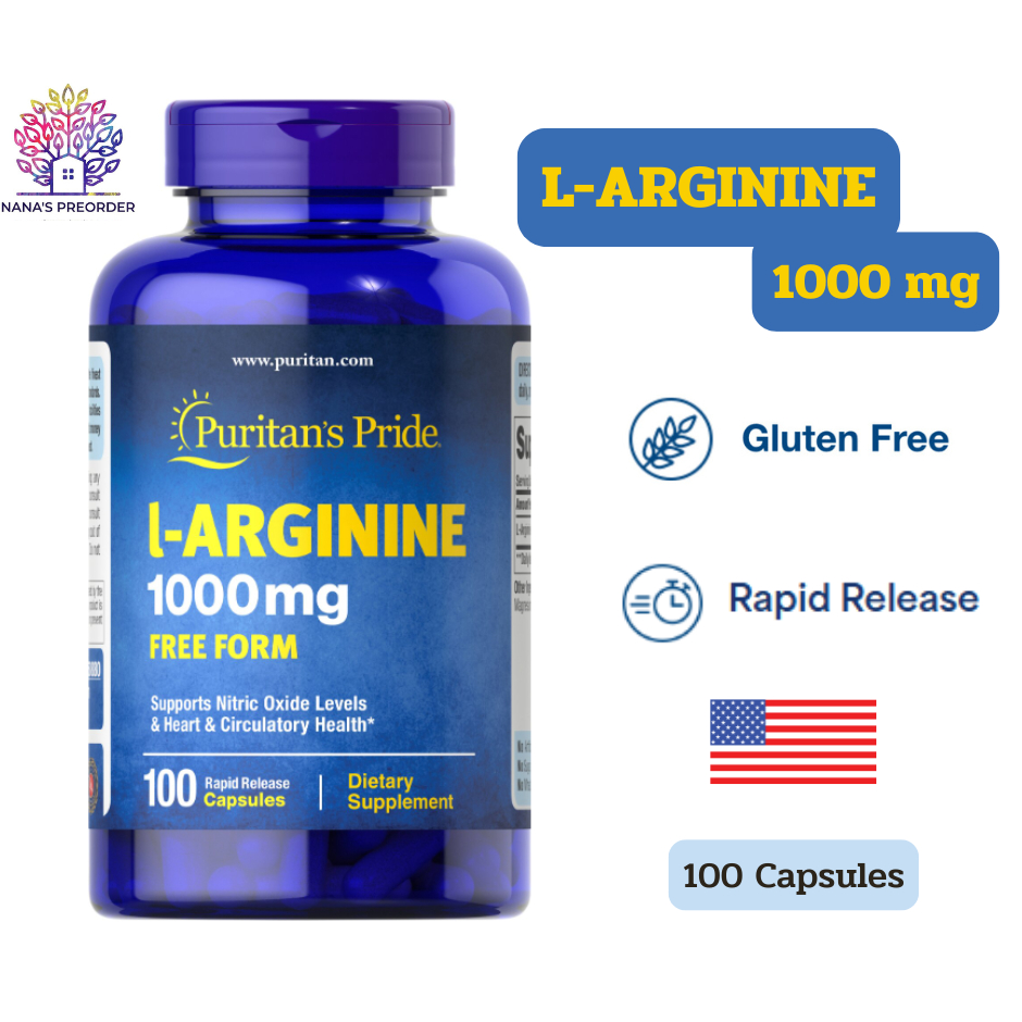 Puritan's Pride L-Arginine  1000 mg  ขนาด 100 Capsulels