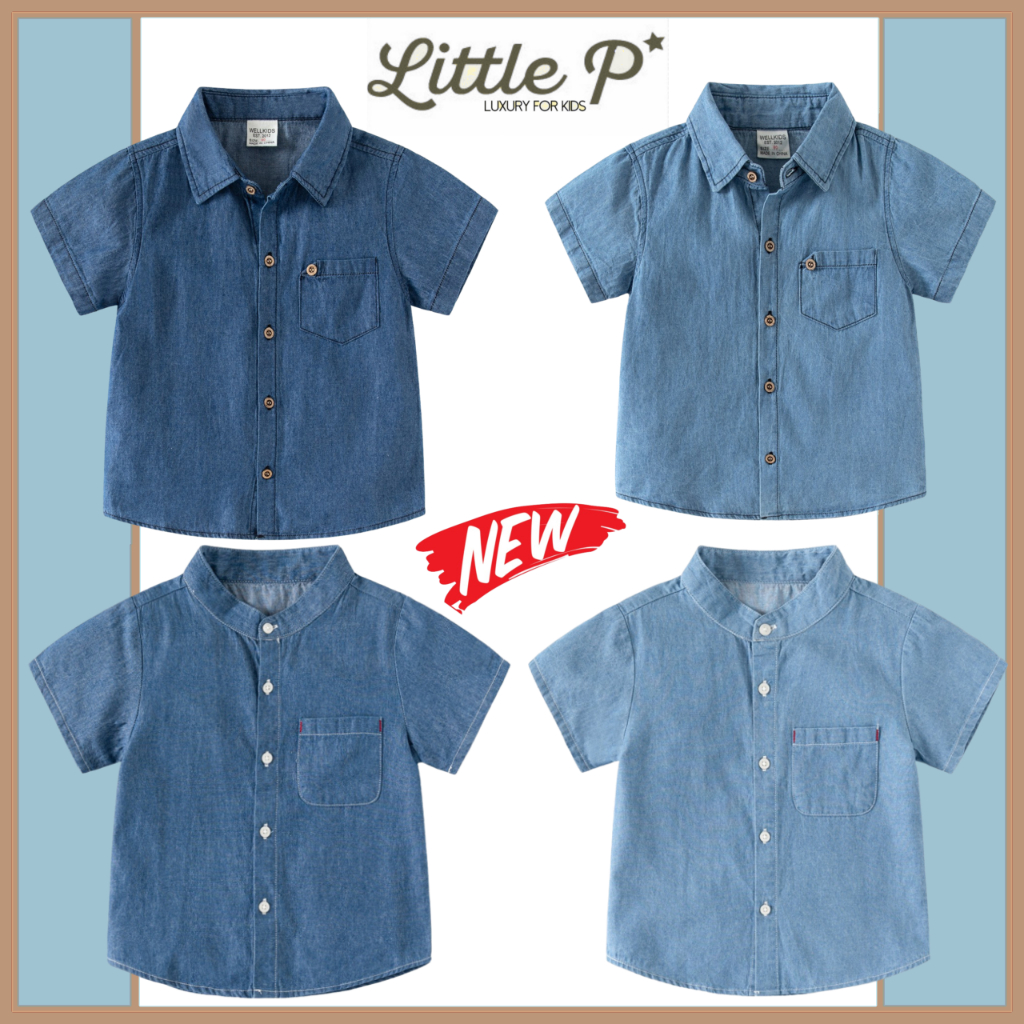 ส่งฟรี ใหม่ เสื้อเชิ้ตเด็กชาย เชิ้ตแขนสั้นเด็กชาย เสื้อผ้าเด็ก อายุ​ 1-7 ปี By Little.P