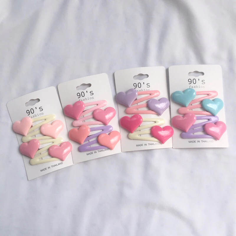 (ราคา/แผง)💗 กิ๊บเป๊าะแป๊ะหัวใจ สีหวานพาสเทล น่ารักสดใส ติดตกแต่งผม