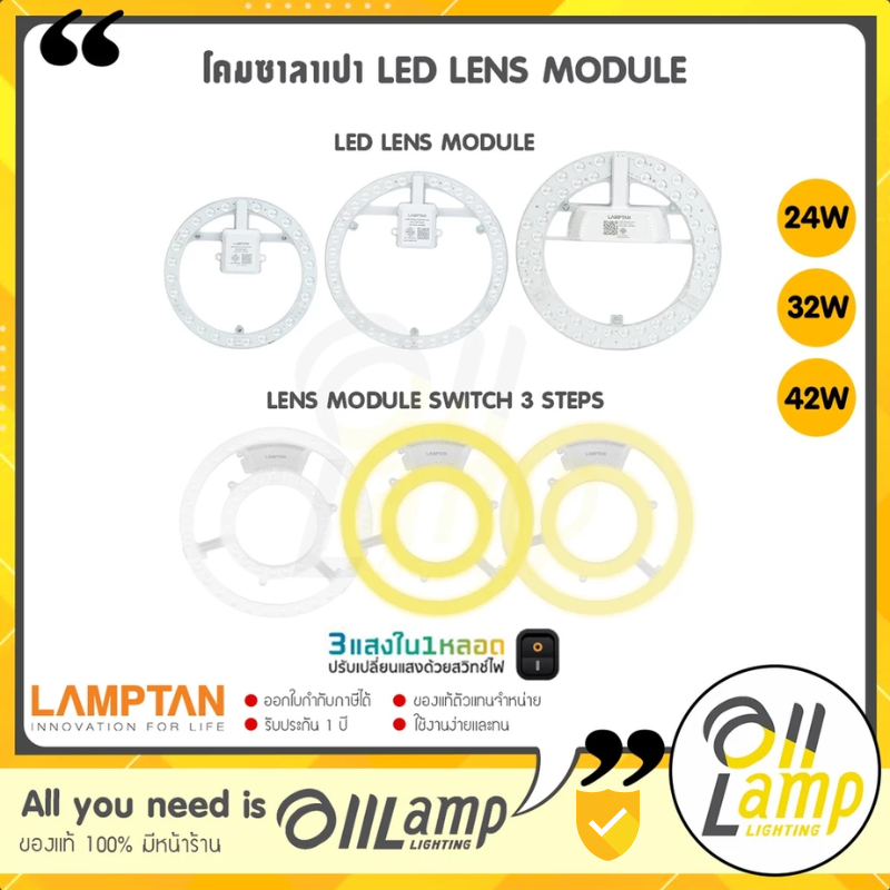 Lamptan หลอดซาลาเปา 24w 30w 32w 35w 42w LED LENS MODULE และ 24w LENS Module SWITCH 3 STEPS (สลับ3สี)